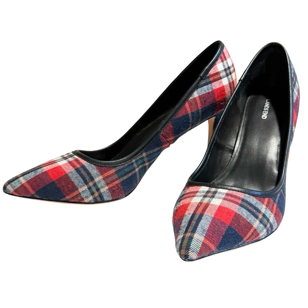 Lands End Stilettos Tartan Plaid High Heels EUC